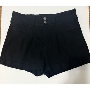 Womens Black High Waisted Denim Shorts Relaxed Fit Rolled‎ Hem Size Medium